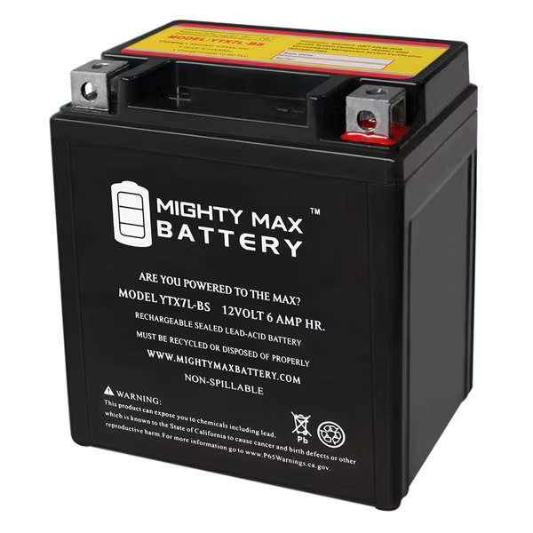 YTX7L-BS 12V 6Ah Battery Replacement for Honda CBF 125 2009-2010, Mighty Max Battery, Mfr#: YTX7L-BS89320
